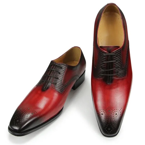 Роскошные деловые кожаные классические туфли для мужчин, модные броги на шнуровке с носком, черные, красные туфли для свадьбы, офиса, деловы...