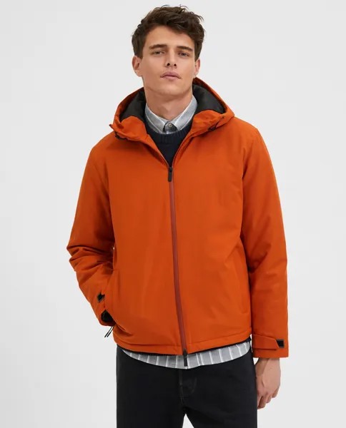 Стеганое мужское пальто с капюшоном Selected, апельсин