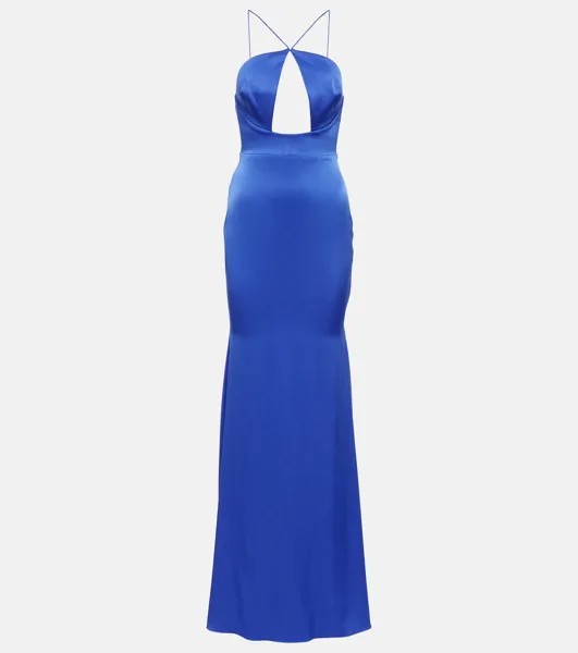 Атласное платье с вырезом халтер ALEX PERRY, синий
