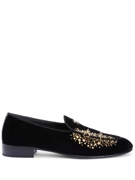 Giuseppe Zanotti бархатные лоферы Alvaro с заклепками, черный