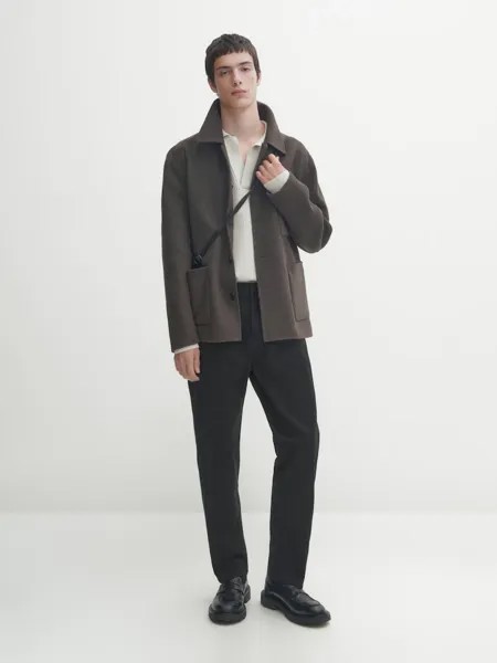 Свитер-Поло хлопковой вязки в рубчик Massimo Dutti, серый