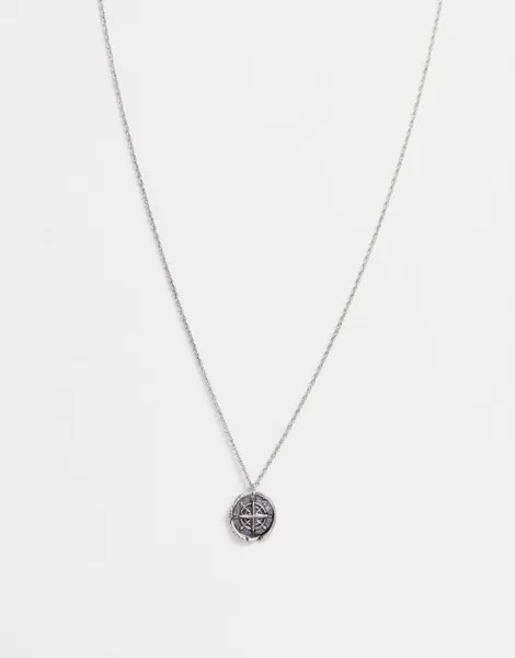Серебристое ожерелье с подвеской в виде компаса ASOS DESIGN-Серебряный