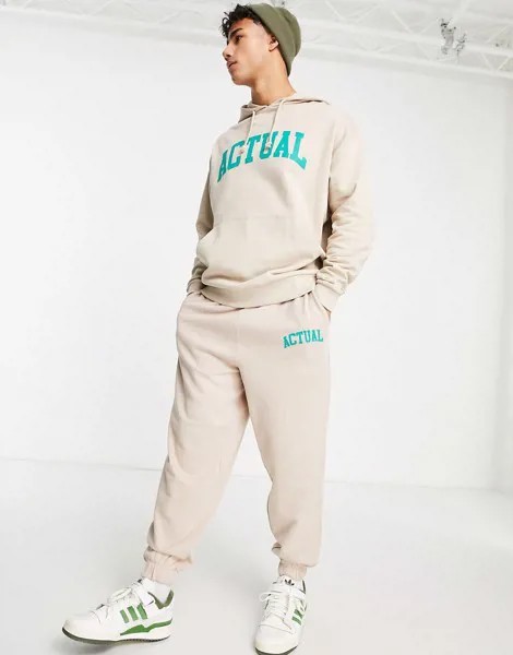 Бежевые джоггеры в стиле oversized с принтом логотипа ASOS Actual-Светло-бежевый цвет