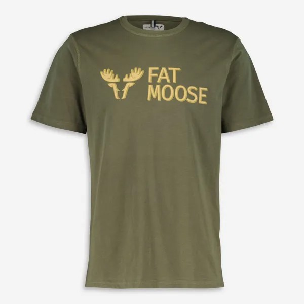 Футболка цвета хаки с коричневым логотипом Fat Moose