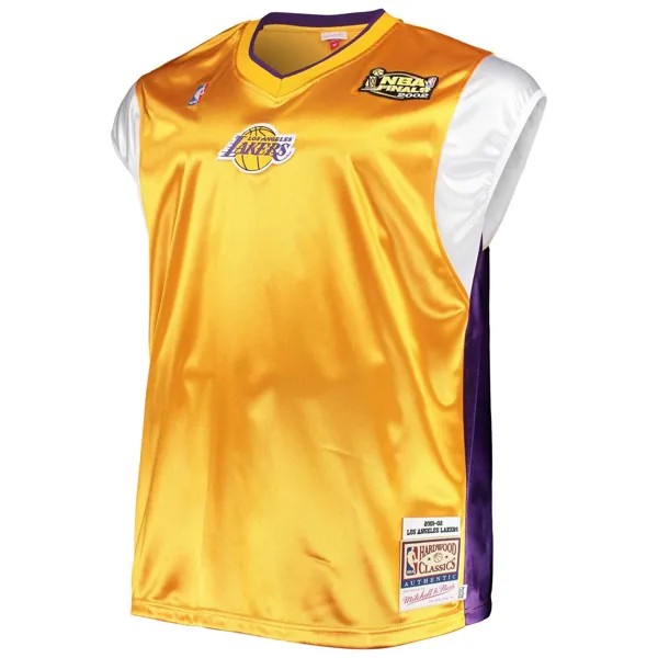 Мужская рубашка Mitchell & Ness золотистого/фиолетового цвета с v-образным вырезом для стрельбы на площадке Los Angeles Lakers Hardwood Classics Big & Tall
