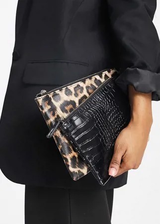 Двойная сумка-кошелек черного цвета со звериным принтом French Connection-Черный цвет