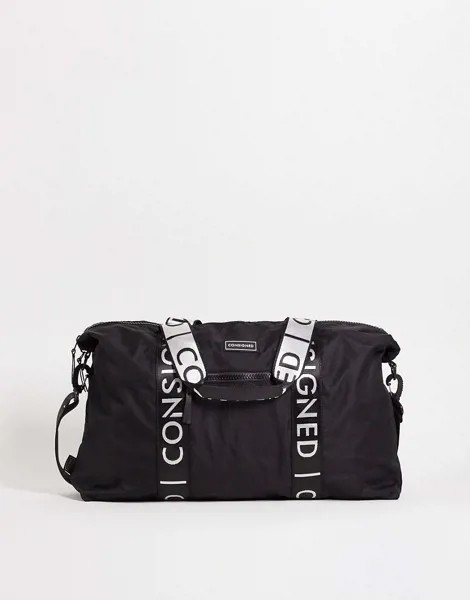 Черная спортивная сумка с отделкой лентой Consigned-Черный
