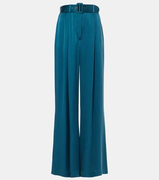 Широкие брюки из плиссированного шелка Zimmermann, цвет teal