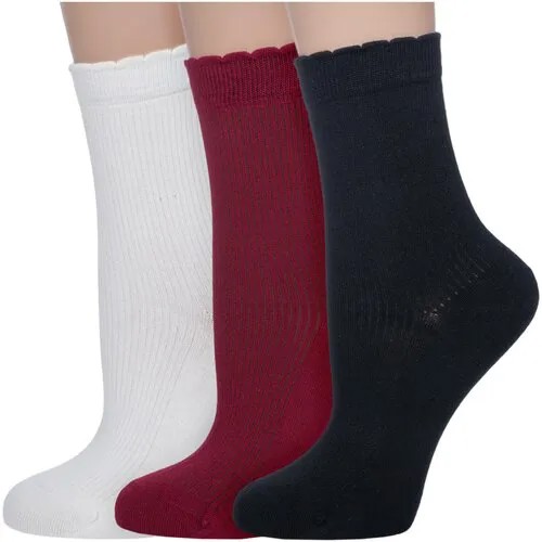Носки AKOS, 3 пары, размер 21-23, белый, бордовый, черный
