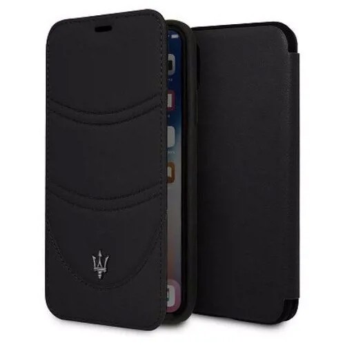 Кожаный чехол-книжка для iPhone XS Max Maserati Granlusso origins Booktype Leather, черный (MAGROFLBKI65BK)
