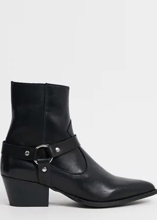 Черные кожаные ботинки для широкой стопы Depp-Черный