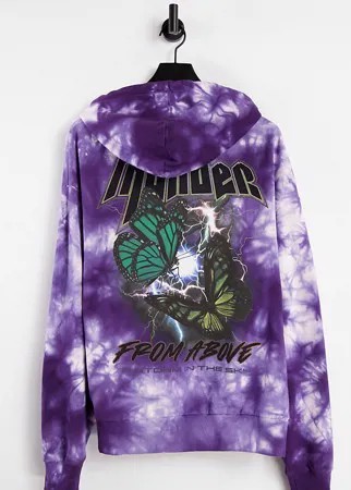 Фиолетовый oversized-худи с расцветкой тай-дай и принтом бабочки в стиле гранж COLLUSION Unisex-Фиолетовый цвет