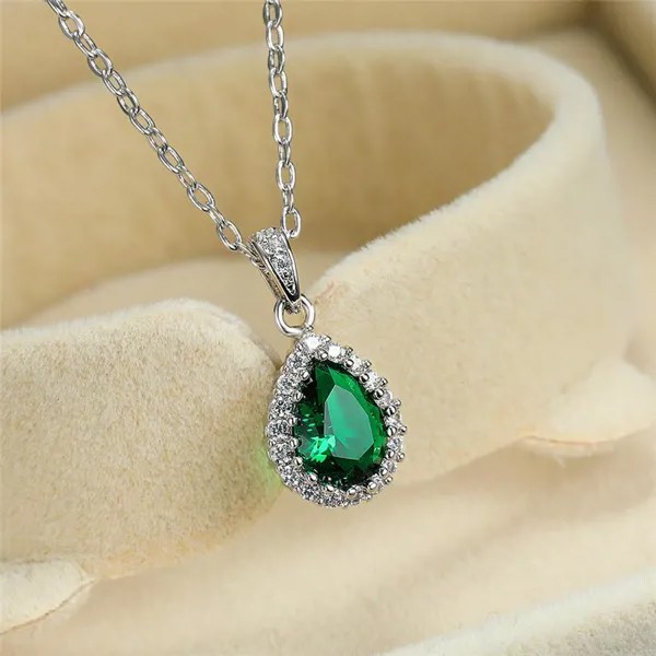 Элегантный зеленый водяной ожерелье кулон женщины серебристый цвет цепочка ожерелье свадебная помолвка ювелирные изделия подарки