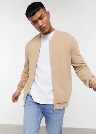 Бежевый трикотажный бомбер в рубчик ASOS DESIGN-Neutral