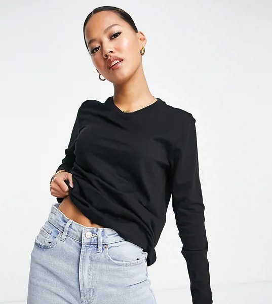 Черный лонгслив из смесового органического хлопка ASOS DESIGN Petite-Черный цвет