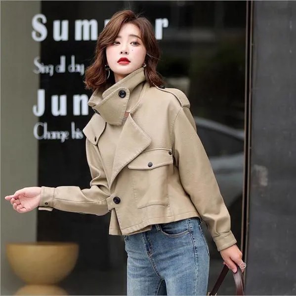 Женское пальто, осенне-Весенняя японская Корейская женская модная кожаная куртка, женское уличное короткое кожаное пальто