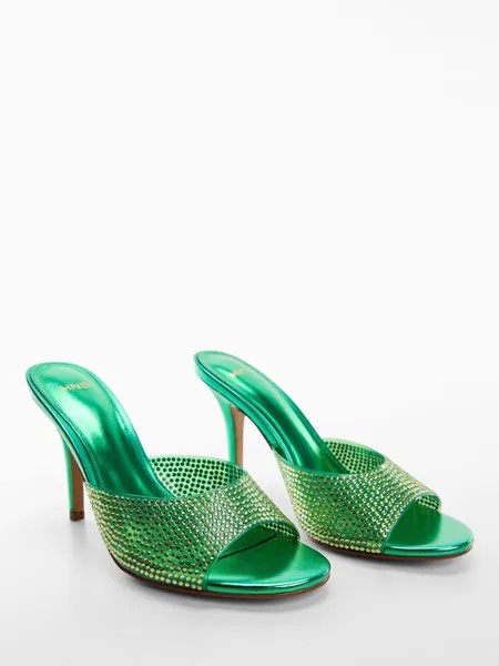 Туфли-мюли на каблуке с украшением Mango Diamante, зеленые