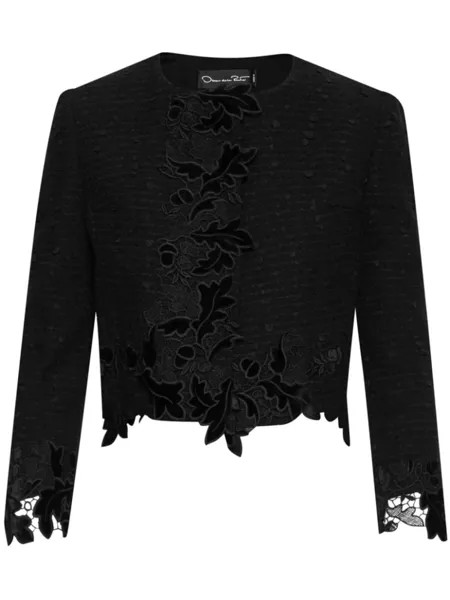 Oscar de la Renta укороченный бархатный жакет с кружевом, черный
