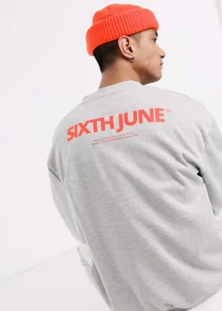 Серый свитшот с неоновым логотипом Sixth June