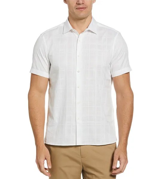 Рубашка Perry Ellis из атласной клетчатой ​​ткани с короткими рукавами, белый