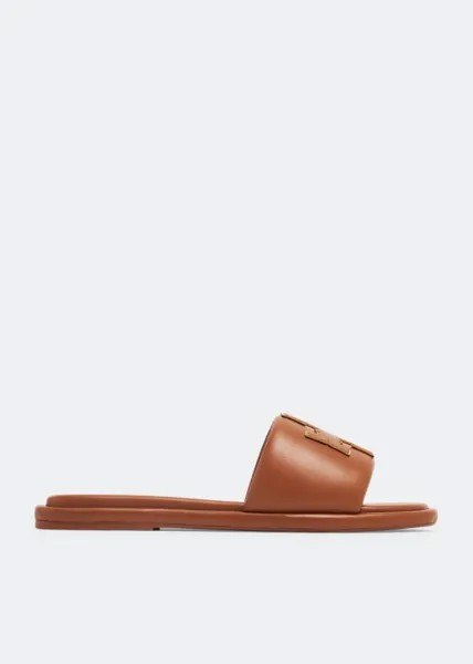 Шлепанцы TORY BURCH Double T sport slides, коричневый