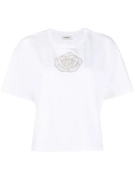SANDRO crystal-embellished rose T-shirt, белый