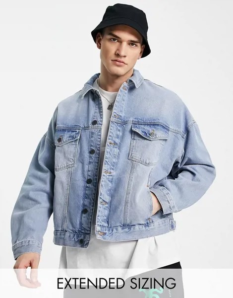 Джинсовая oversized-куртка винтажного выбеленного оттенка ASOS DESIGN-Голубой