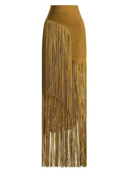 Асимметричная юбка-макси с бахромой Hervé Léger, цвет bosc