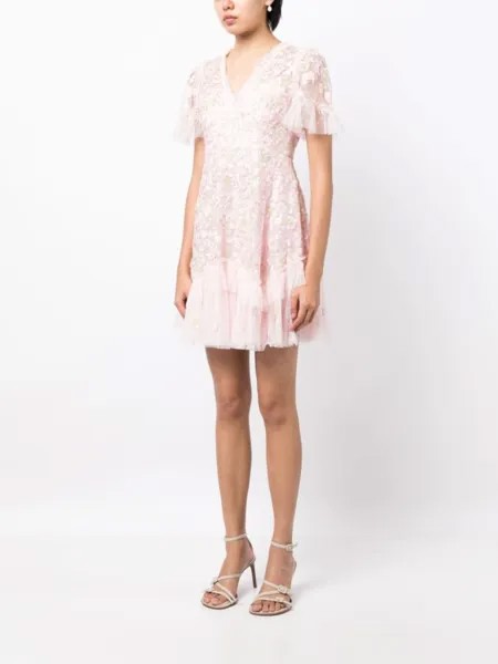 Needle & Thread платье мини Primrose с цветочной вышивкой, розовый