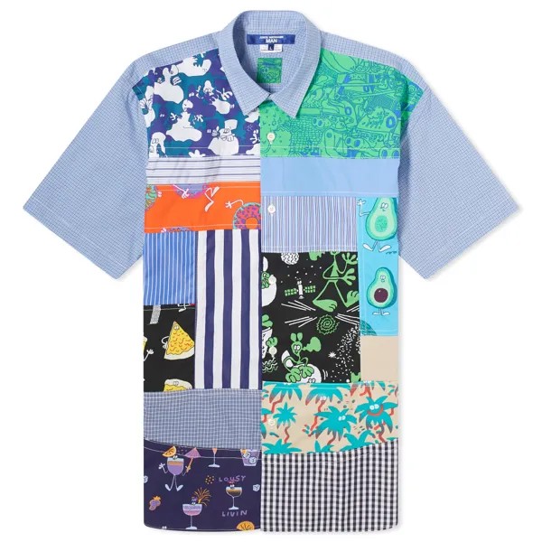 Рубашка с коротким рукавом Junya Watanabe Man X Lousy Livin' Short Sleeve Patchwork Shi, цвет White & Navy Multi