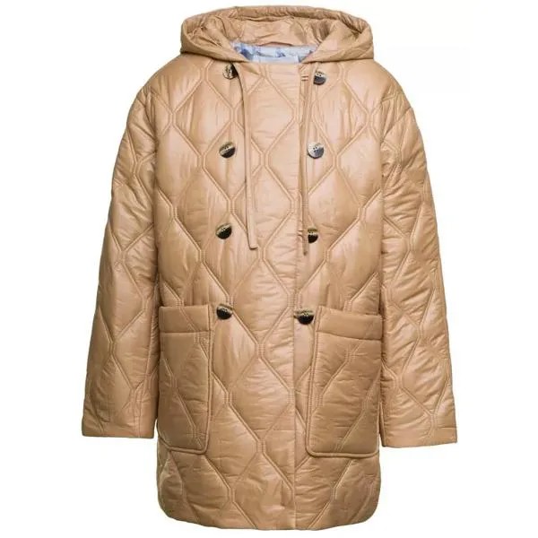 Куртка beige quilted down jacket with hood in recycled ny Ganni, коричневый