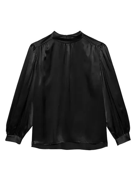 Шелковая блузка с воротником-стойкой Frame, цвет noir