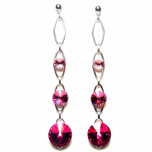 Серьги Чарующий Рай Пусеты LAURA/Чехия, кристаллы Swarovski, размер/диаметр 70 мм, розовый, фуксия