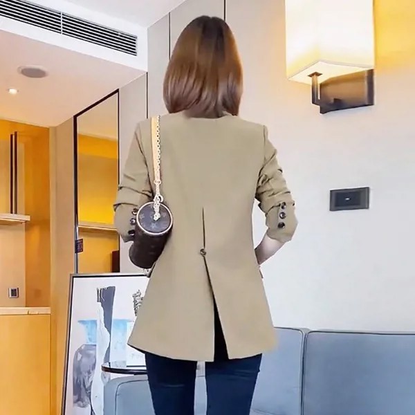 Весна Корейские Свободные Женщины Пальто Черная Мода Блейзеры Выемка Офис Леди с длинным рукавом Формальные куртки