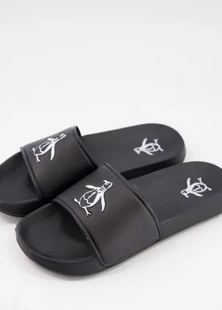 Черные шлепанцы с логотипом Original Penguin-Черный цвет