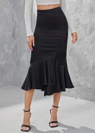 Асимметричная юбка с молнией с подолом русалки из атласа