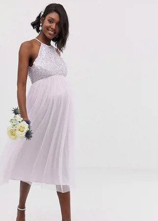 Сиреневое платье миди из тюля с халтером и пайетками Maya Maternity Bridesmaid-Фиолетовый