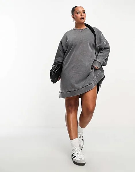 Темно-угольное платье-свитшот оверсайз ASOS DESIGN Curve