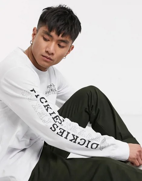Белый лонгслив с принтом Dickies