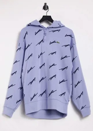 Свитшот из флиса с капюшоном и принтом Lacoste live-Голубой