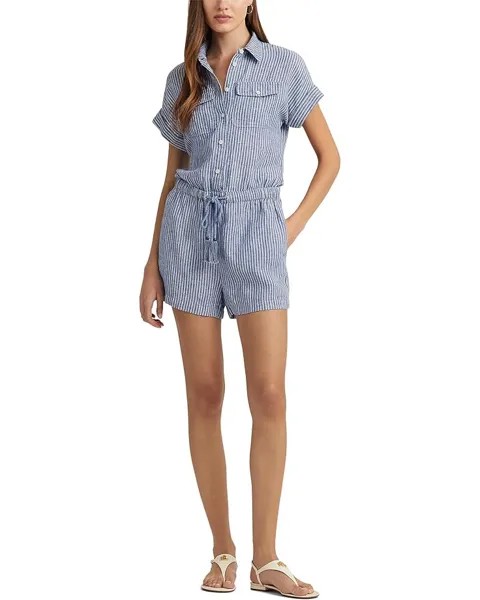 Шорты LAUREN Ralph Lauren Pinstripe Linen-Sleeve Romper, цвет Blue/White