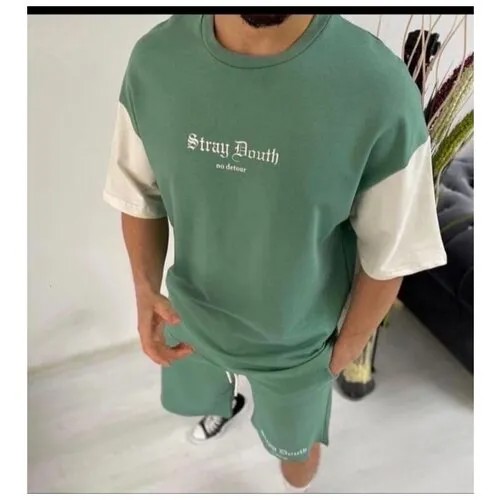 Костюм спортивный Jools Fashion спортивный мужской летний шорты майка, размер XXXL, зеленый