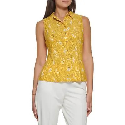 Tommy Hilfiger Женская желтая рубашка на пуговицах с воротником и цветочным принтом XL BHFO 8092