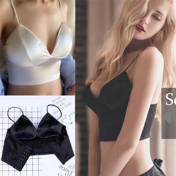 Julexy Шикарное лето Шелк Bralette Push Up Треугольник Бюстгальтеры для женщин Сексуальный пляж Бикини Кроп Топы V Шея