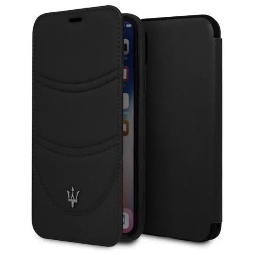 Кожаный чехол для iPhone X/XS Maserati Granlusso Origins Booktype Leather, черный (MAGROFLBKPXBK)