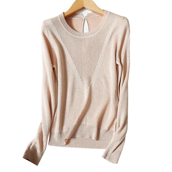 Осенне-весенний женский пуловер, яркий пуловер из смесовой пряжи, сексуальный, с круглым вырезом, с вырезами, телесного цвета, M, L, XL