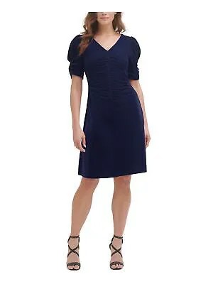 DKNY Женское темно-синее бархатное платье-пуф с V-образным вырезом до колен Коктейльное платье-футляр 6
