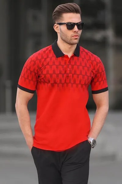 Красная мужская футболка-поло приталенного кроя с рисунком 6109 MADMEXT