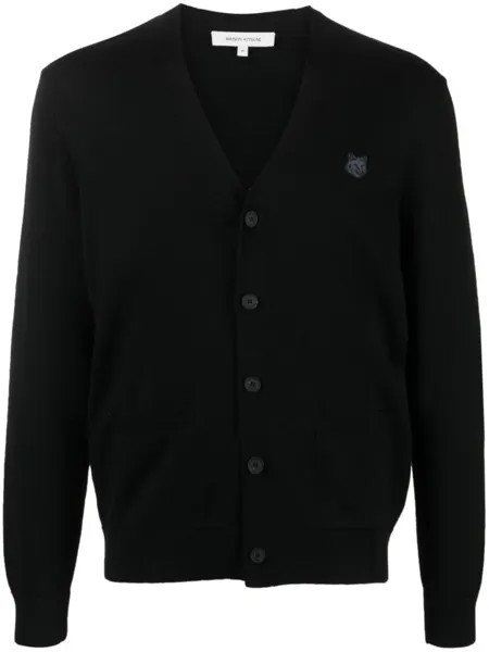 Maison Kitsuné шерстяной кардиган с V-образным вырезом, черный