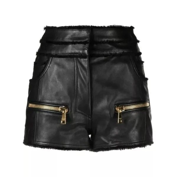 Шорты leather shorts Balmain, черный